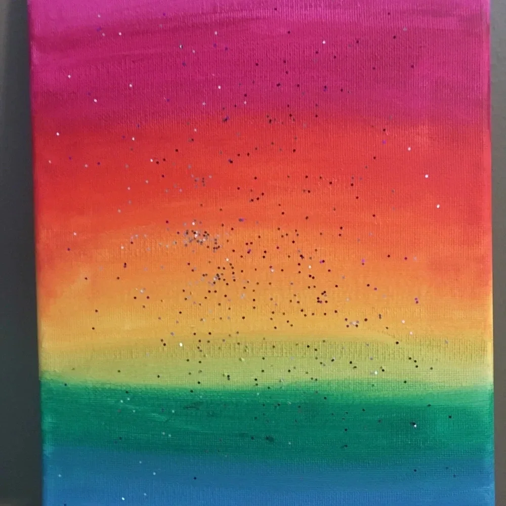 Rainbow 🌈 with glitter original acrylic art on canvas - 8x10